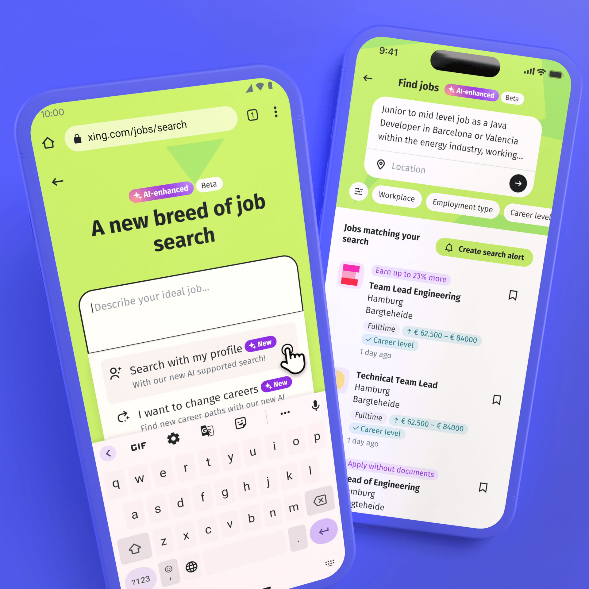 AI job search redesign visual with mobile screens