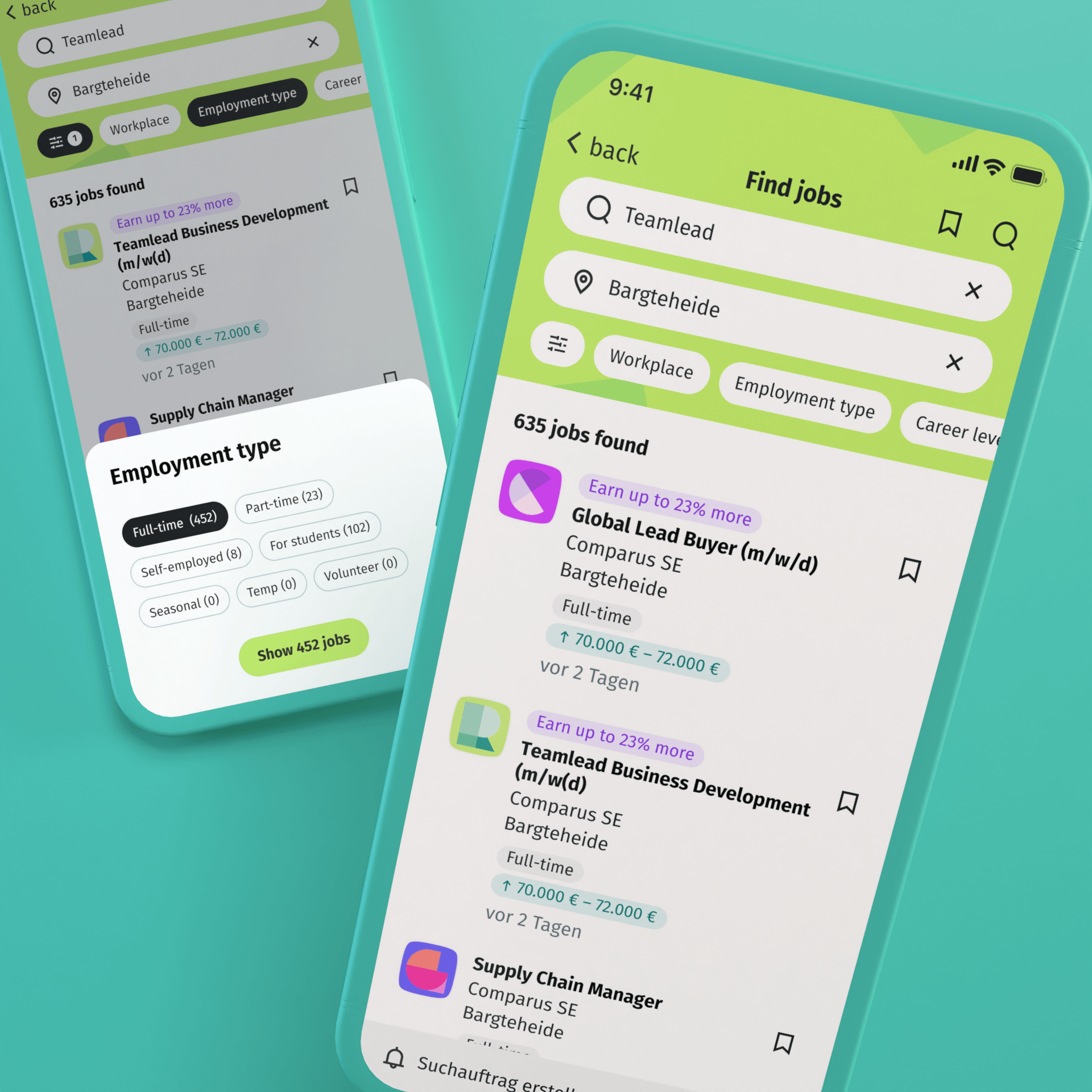 Green product redesign collage with app screens